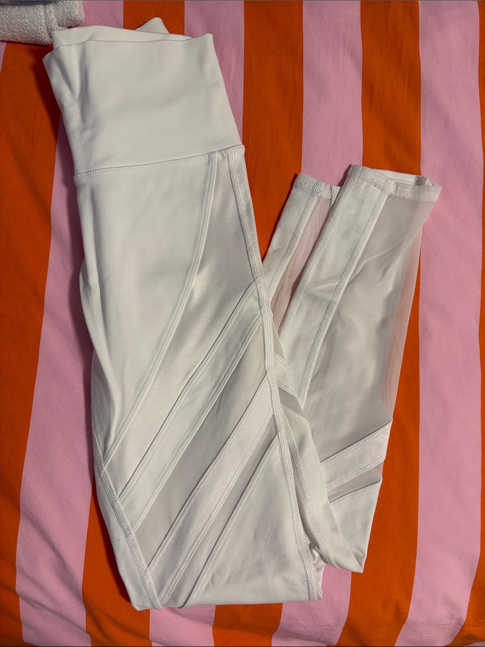 Women’s White High-Waist Mesh Panel Leggings